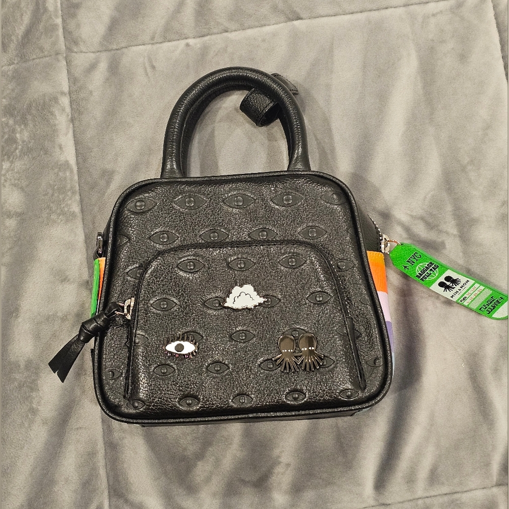 Marino Mini Crossbody Black Leather Bag - Eyes Pattern Debossed